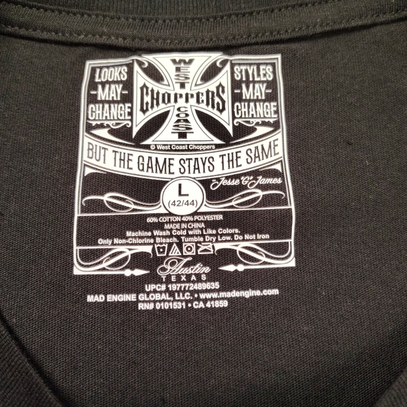 West Coast Choppers Black Mens Shirt Sleeve Graphic Tee Size Large - Picture 3 of 5